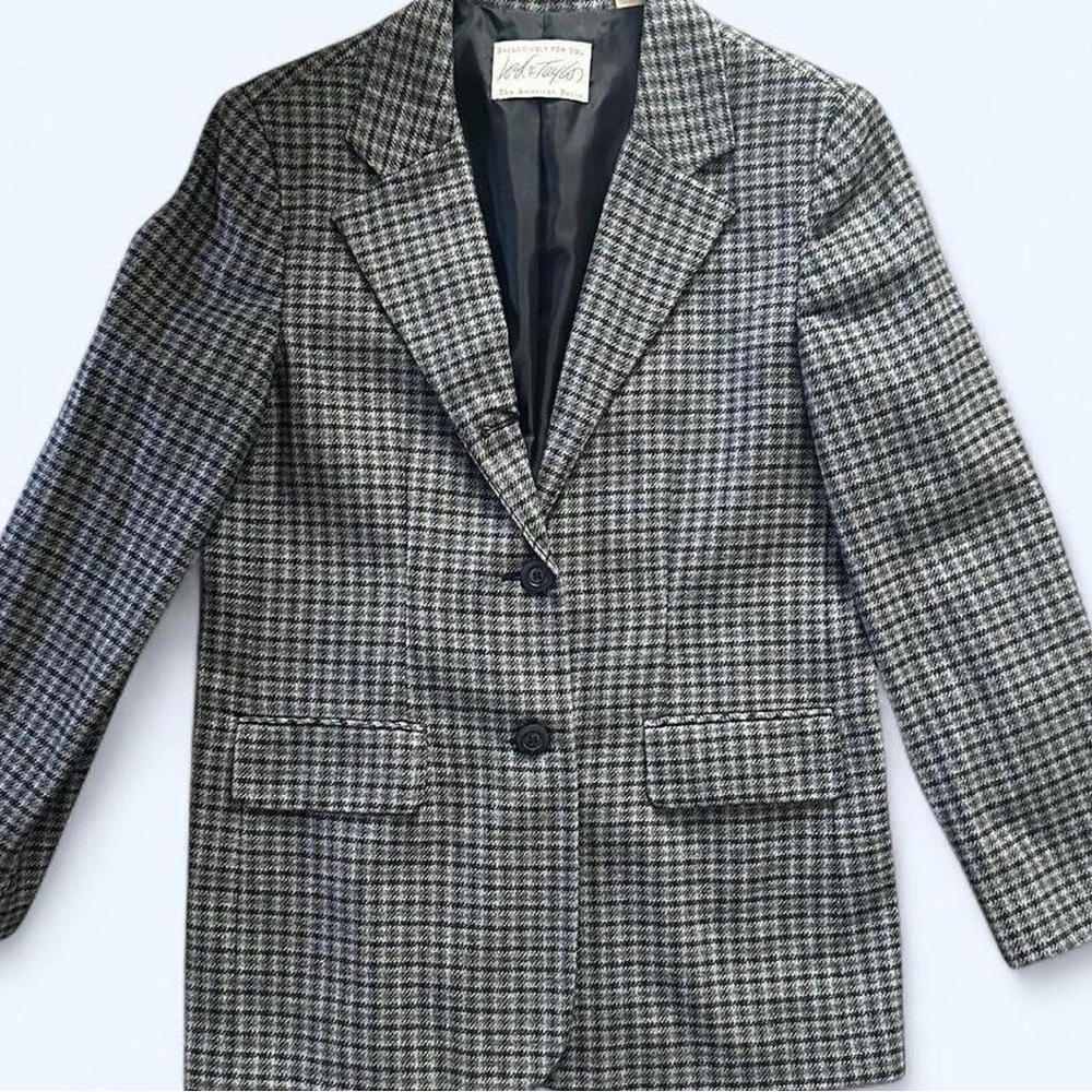 Vintage Lord & Taylor Black and Grey Plaid Wool Blazer Jacket Size Petite M